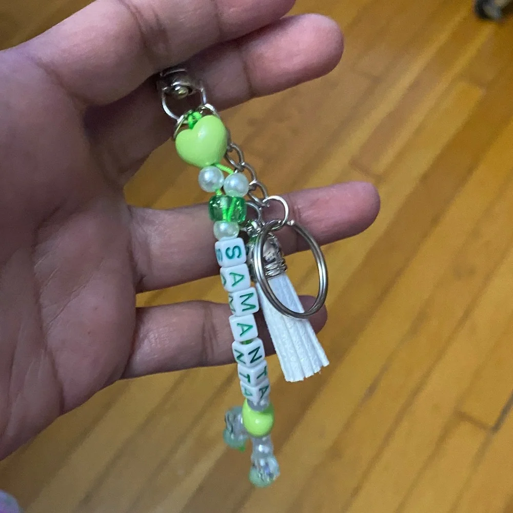 Keychain beaded purse charm with personalized Name Samanta